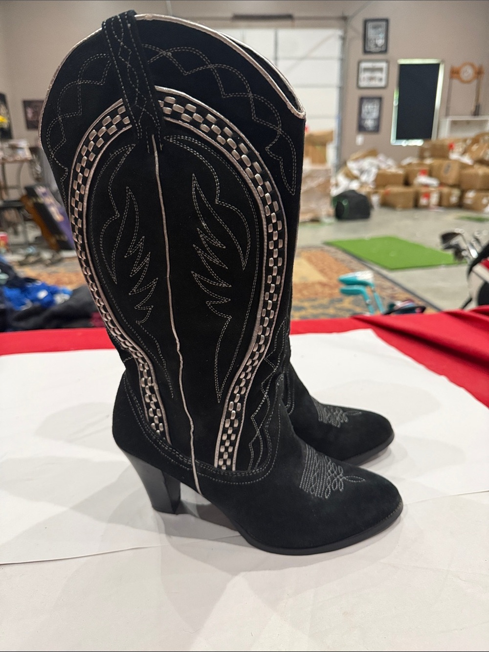 Very Volatile Black Suede Western-Inspired Heeled Boots